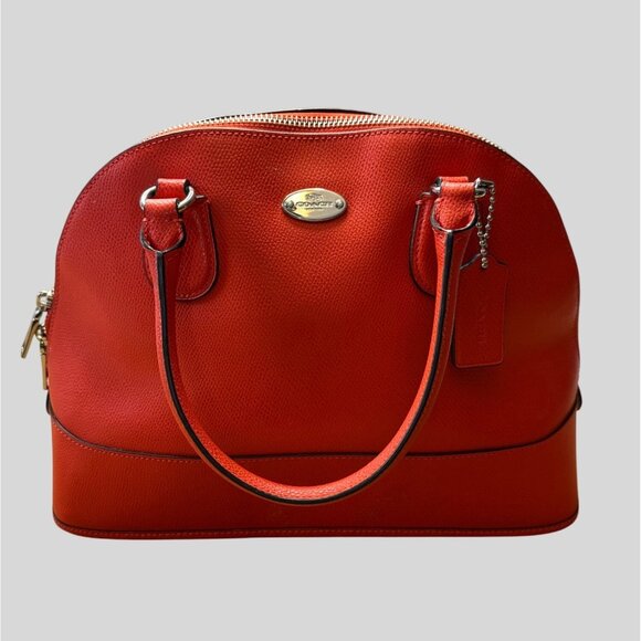 Coach Red Leather Dome Satchel Bag With Double Handles & Zipper Closure EUC - Picture 1 of 16